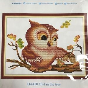 Owl In The Tree Cross Stitch Kit Fall Autumn Leaves Needlework Maydear NEW